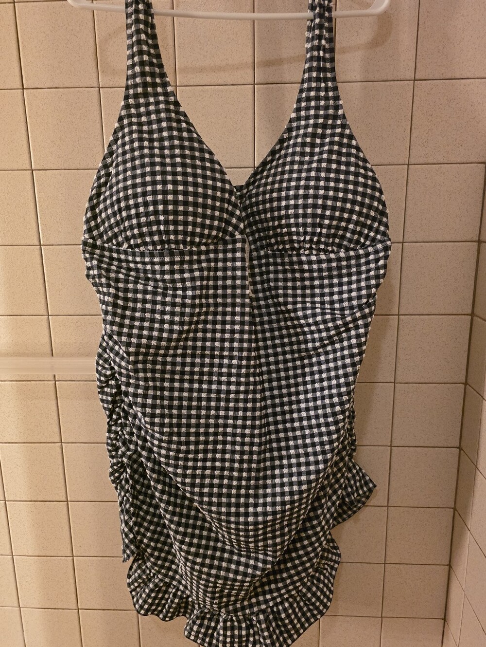 Womans Black & White Gingham  One-Piece Swimsuit